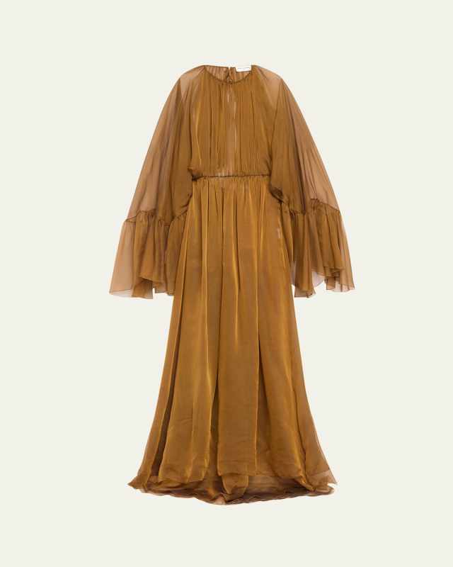 Chiffon Flowy Gown with Ruffle Sleeves